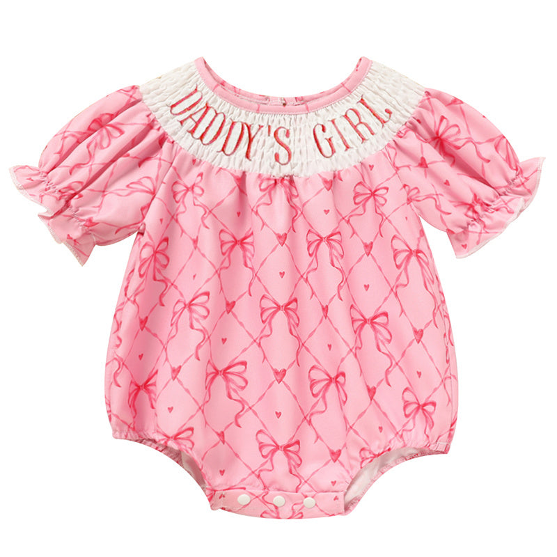 Baby Girl Bowknot Romper – “Daddy’s Girl” Letter Print Bubble Sleeve Jumpsuit