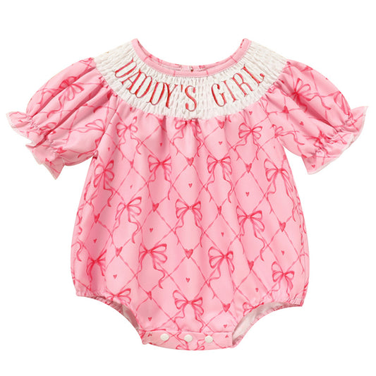 Baby Girl Bowknot Romper – “Daddy’s Girl” Letter Print Bubble Sleeve Jumpsuit