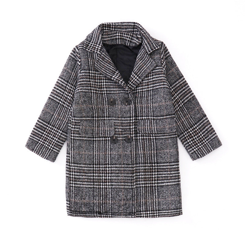 Girls Plaid Winter Coat – Gray Houndstooth Outerwear for Kids
