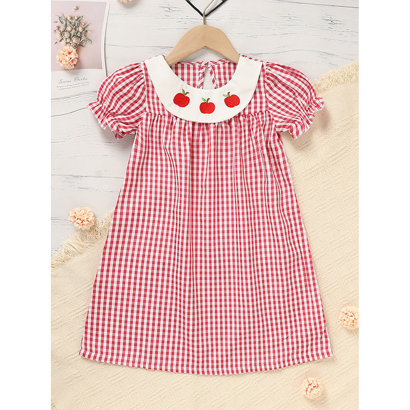 Girls Back to School Plaid Dress – Smocked Collar & Puff Sleeves