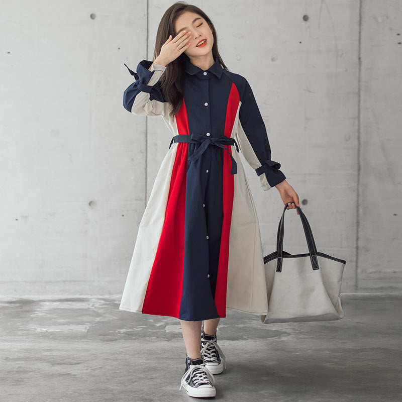 Korean Style Big Girls Multi-Color Stitching A-Line Skirt – Trendy Fashion Outfit