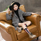 Girls Plaid Winter Coat – Gray Houndstooth Outerwear for Kids