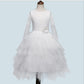 Girls White Princess Dress – Long Sleeve Lace Hollow Skirt | Autumn & Winter Irregular Dress for Kids
