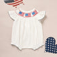Baby Girl 4th of July Romper – Smocked Bubble Bodysuit with American Flag Embroidery