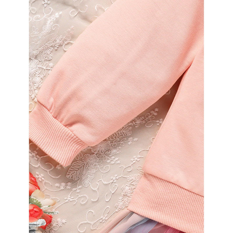 Baby Girl Rainbow Tutu Skirt Set – Embroidered Long Sleeve Sweatshirt & Colorful Party Outfit