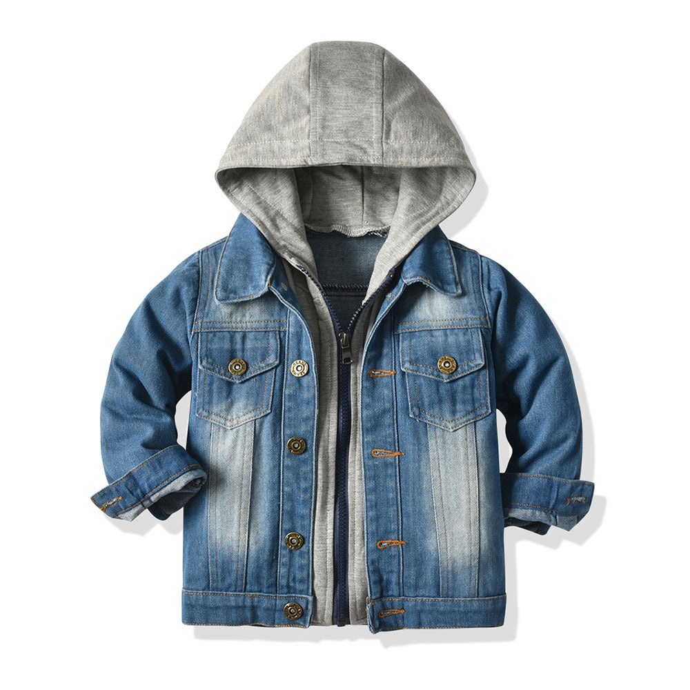 Children’s Two-Piece Denim Jacket & Hooded Casual Top – Fashionable Kids Outfit