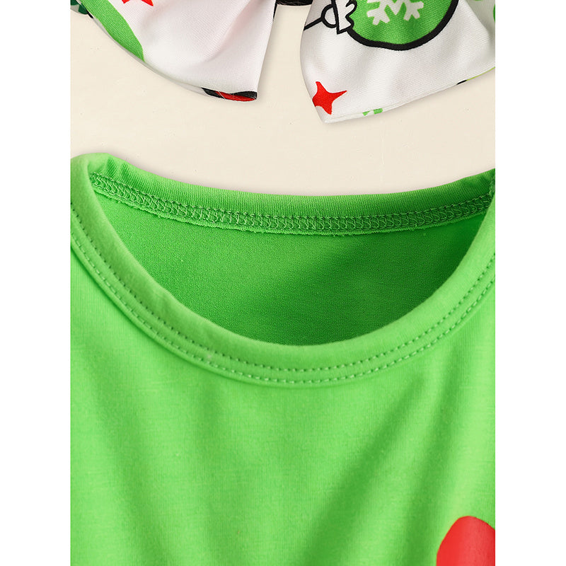 Toddler Baby Girls Christmas Outfit – Ruffle Long Sleeve Heart Print Top, Flared Pants & Headband Set
