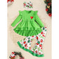 Toddler Baby Girls Christmas Outfit – Ruffle Long Sleeve Heart Print Top, Flared Pants & Headband Set