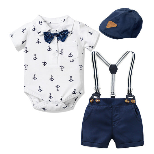 Baby Boy Gentleman Romper – Printed Triangle Design Outfit