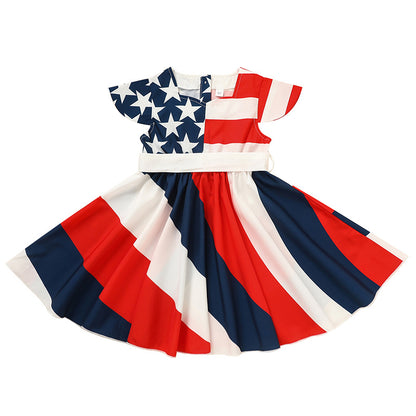 Toddler Girls 4th of July Dress – Red White & Blue Stars and Stripes Twirl Dress