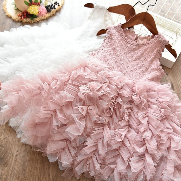 Girls White Princess Dress – Long Sleeve Lace Hollow Skirt | Autumn & Winter Irregular Dress for Kids