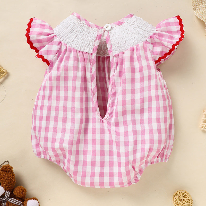Infant Baby Girls Easter Bunny Smocked Dress – Embroidered Short Sleeve Summer Outfit