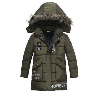 Boys Large Fur Collar Padded Warm Cotton Jacket – Winter Coat