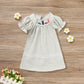 Infant Baby Girls Easter Bunny Smocked Dress – Embroidered Short Sleeve Casual Summer Outfit