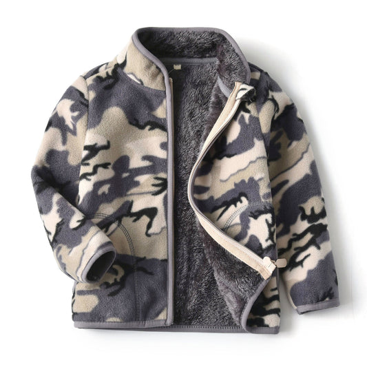 Kids’ Thick Fur Coat – Printed Winter Jacket with Zipper for Boys & Girls