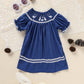 Toddler Infant Girl Christmas Dress – Santa Embroidery Smocked Short Sleeve Party Outfit
