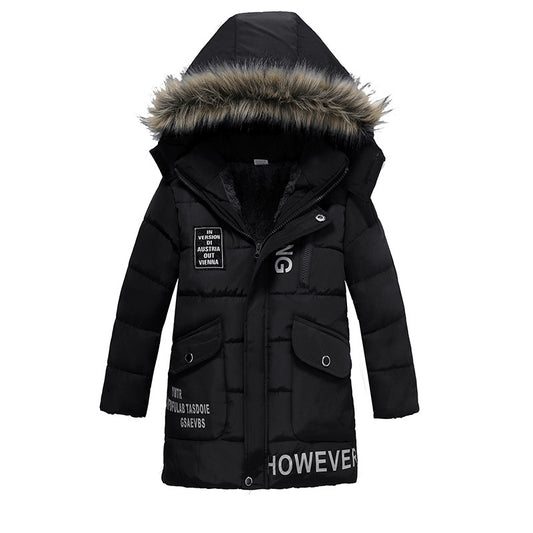 Boys Large Fur Collar Padded Warm Cotton Jacket – Winter Coat