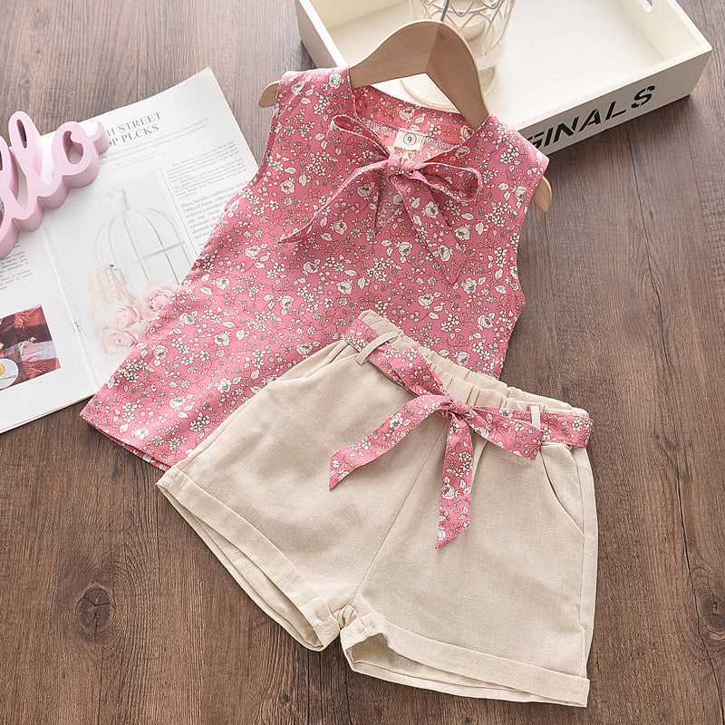 Chiffon Sling Two-Piece Outfit for Girls – Cute Summer Suit with Matching Hat