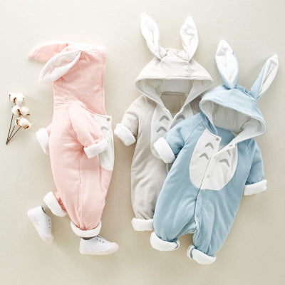Newborn Baby Cotton Padded Romper – Hooded Chinchilla Thickened Onesie for Climbing