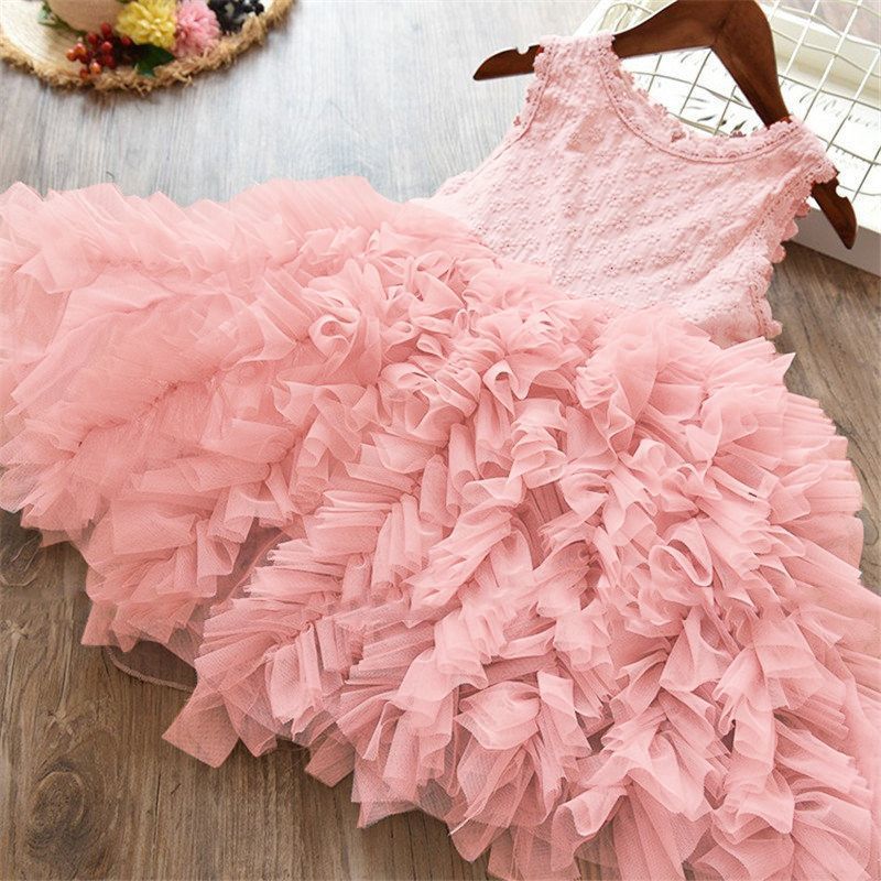 Girls White Princess Dress – Long Sleeve Lace Hollow Skirt | Autumn & Winter Irregular Dress for Kids