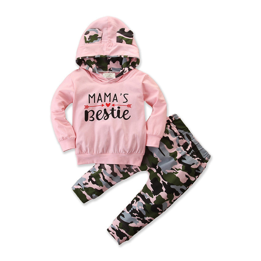Girls Spring & Autumn Hooded Sweater Set – Camouflage 2-Piece Baby Outfit