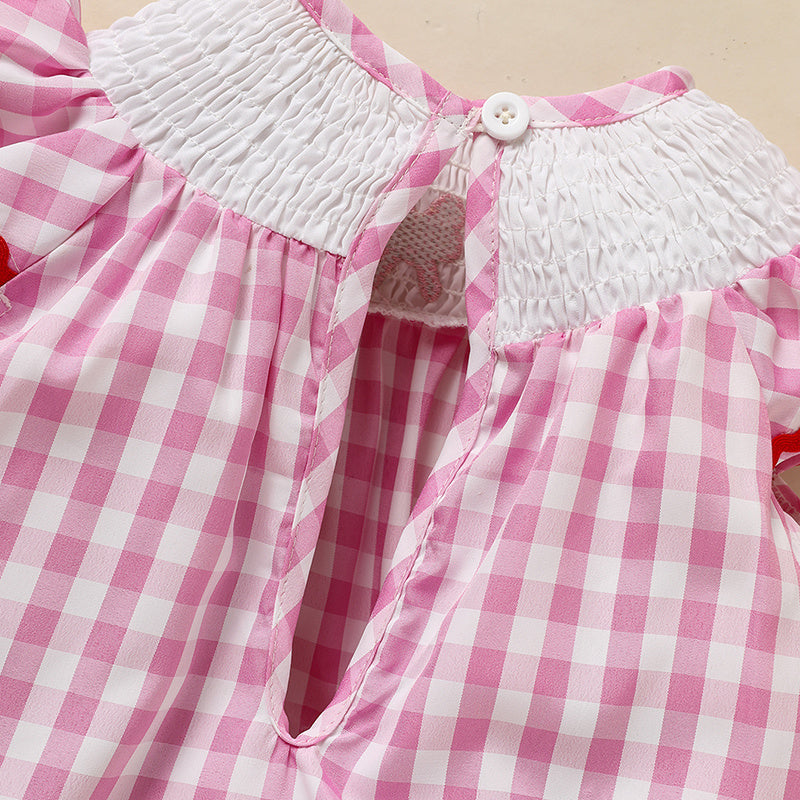 Infant Baby Girls Easter Bunny Smocked Dress – Embroidered Short Sleeve Summer Outfit