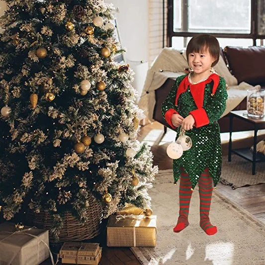 Christmas Kids Sequin Elf Costume – Cute Holiday Party Outfit for Boys & Girls