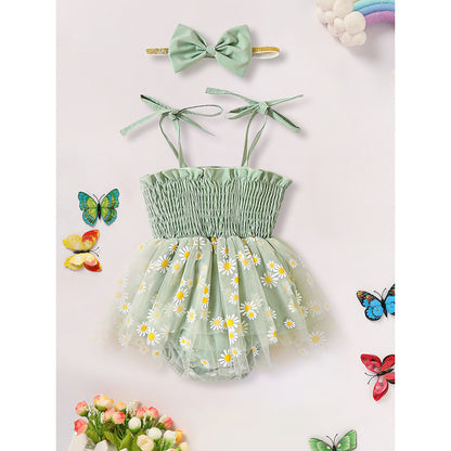 Baby Girl Summer Outfit Set – Floral Romper Dress with Bow Headband (Newborn to Infant)