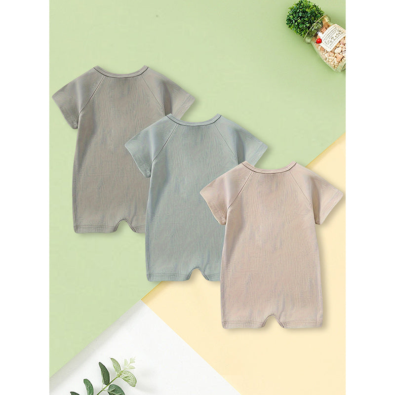 3-Pack Baby Boys Romper Set | Long Sleeve Ribbed Button Jumpsuits