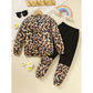 Toddler Girls Fall Winter Outfit – Leopard Letter Print Crewneck Sweatshirt & Sweatpants Set