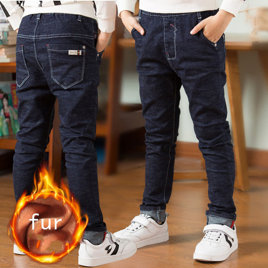 Boys’ Fleece-Lined Jeans – Warm Winter Casual Pants for Kids