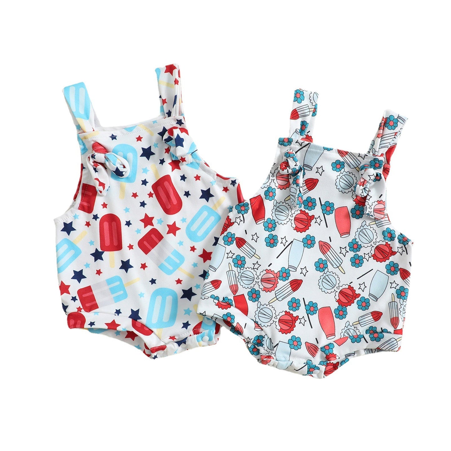Baby Suspender Pants – Front-Knot Printed Overalls for Boys & Girls