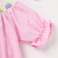 Infant Girls' Cute Birthday Smocked Bubble Romper Short Sleeves Crew Neck Cartoon Embroidery Princess Party Romper Bodysuit