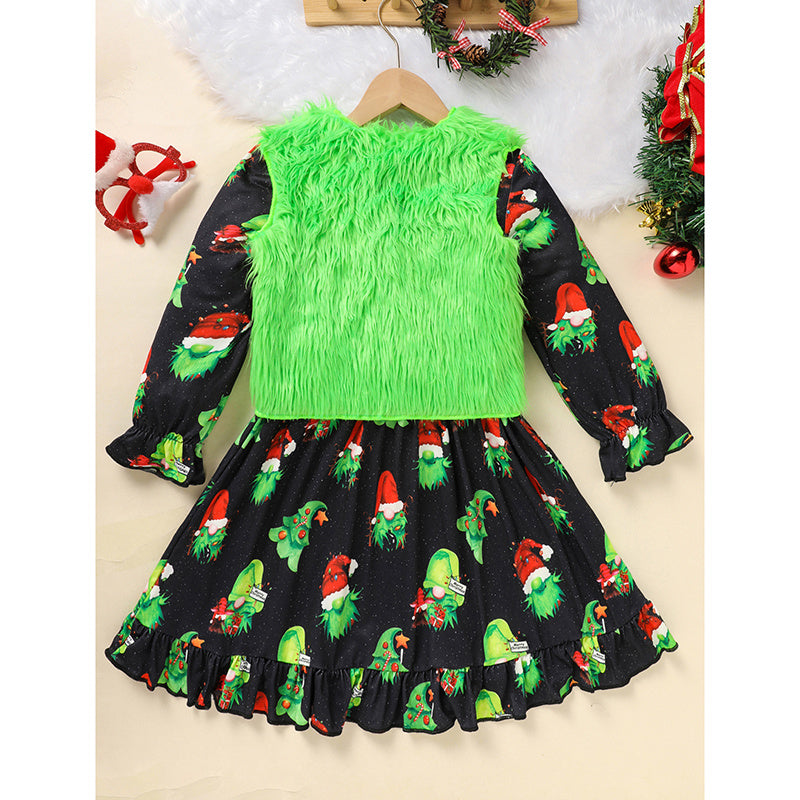 Toddler Baby Girl Christmas Dress Set – Long Sleeve Party Dress, Heart Print Vest Coat & Xmas Outfit