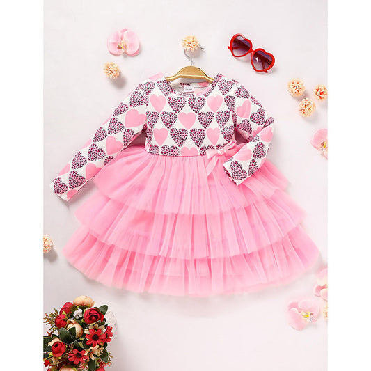 Toddler Girl Long Sleeve Heart Tulle Dress – Valentine & Birthday Party Outfit