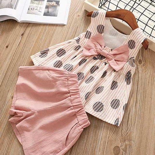 Girls' Summer Clothing Set – Big Bow T-Shirt & Shorts for Kids