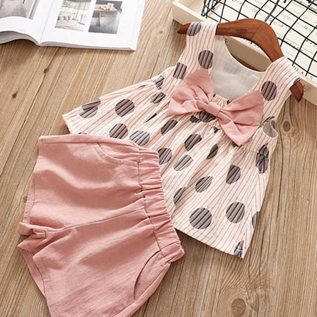 Girls' Summer Clothing Set – Big Bow T-Shirt & Shorts for Kids
