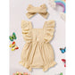 Infant Baby Girl Solid Color Bow Onesie – Square Neck with Headband Summer Outfit