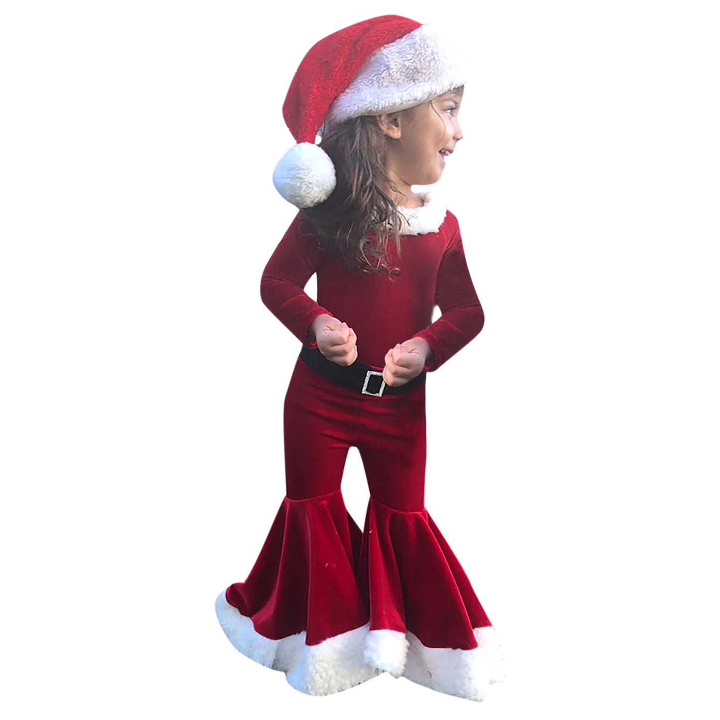 Kids Christmas Outfit – 3-Piece Winter Set with Shirt, Bell Bottoms & Hat