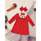 Toddler Baby Girls Christmas Dress – Wreath Embroidered Party Outfit with Headband