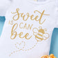 Infant Baby Girl Bee Romper Set – Honeybee Print Bodysuit, Pants & Bow Headband Clothes