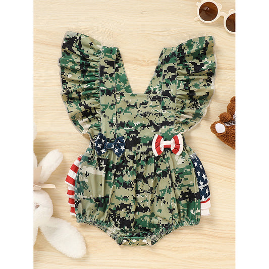 Baby Girl 4th of July Bodysuit – Camouflage Sleeveless Romper for Toddler & Infant