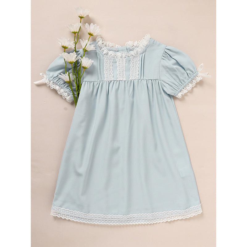Toddler Girl Summer Princess Party Dress – Lace Puff Sleeve Outfit