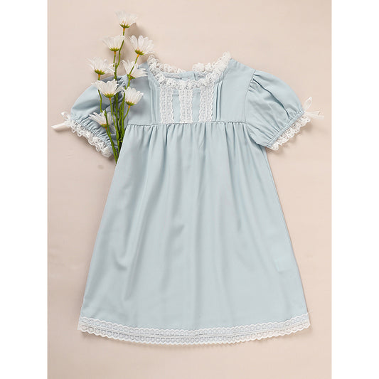Toddler Girl Summer Princess Party Dress – Lace Puff Sleeve Outfit
