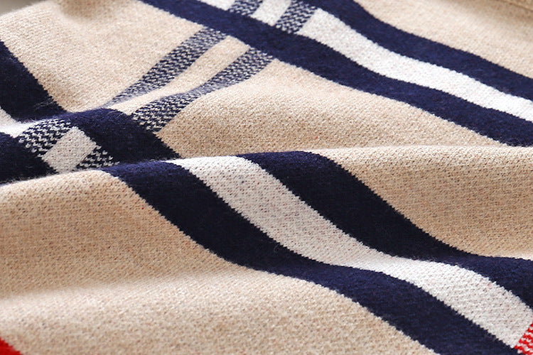 Boys Plaid Jacquard Sweater – Warm Knit Pullover for Fall & Winter