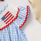 Baby Girls 4th of July Outfit – American Flag Embroidered Smocked Romper with Headband