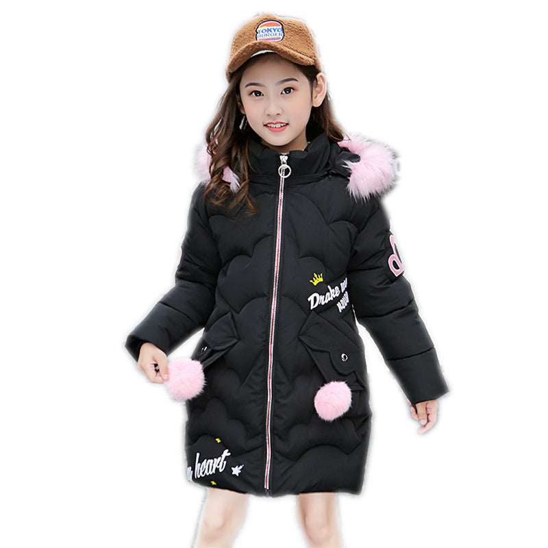 Girls' Cotton-Padded Winter Jacket – Warm Hooded Coat for Cold Weather