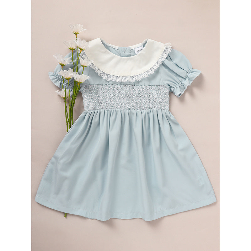 Toddler Girls’ Smocked Dress – Puff Sleeve Lace Princess Party Dress