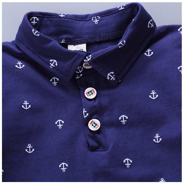 Boys' Anchor Print Summer Suit – Korean Style Short Sleeve Outfit for Spring & Summer