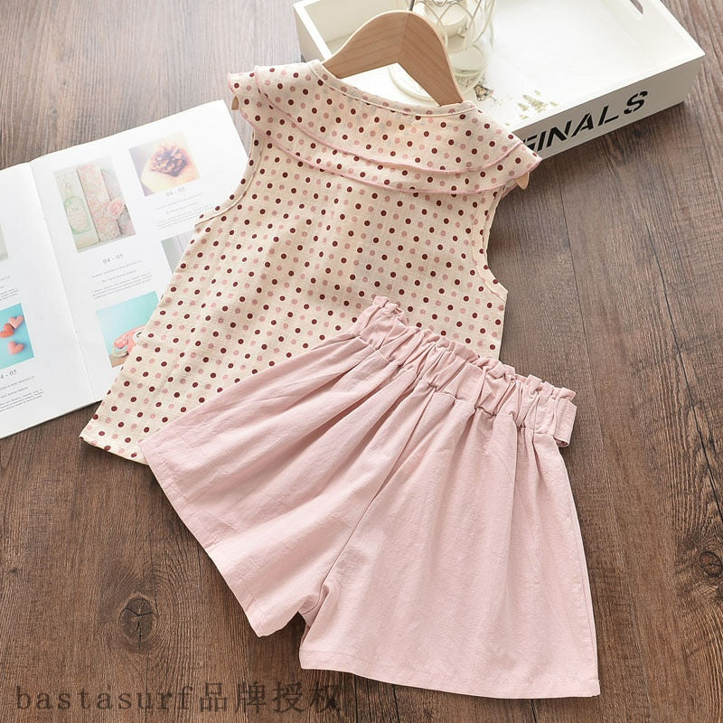 Chiffon Sling Two-Piece Outfit for Girls – Cute Summer Suit with Matching Hat